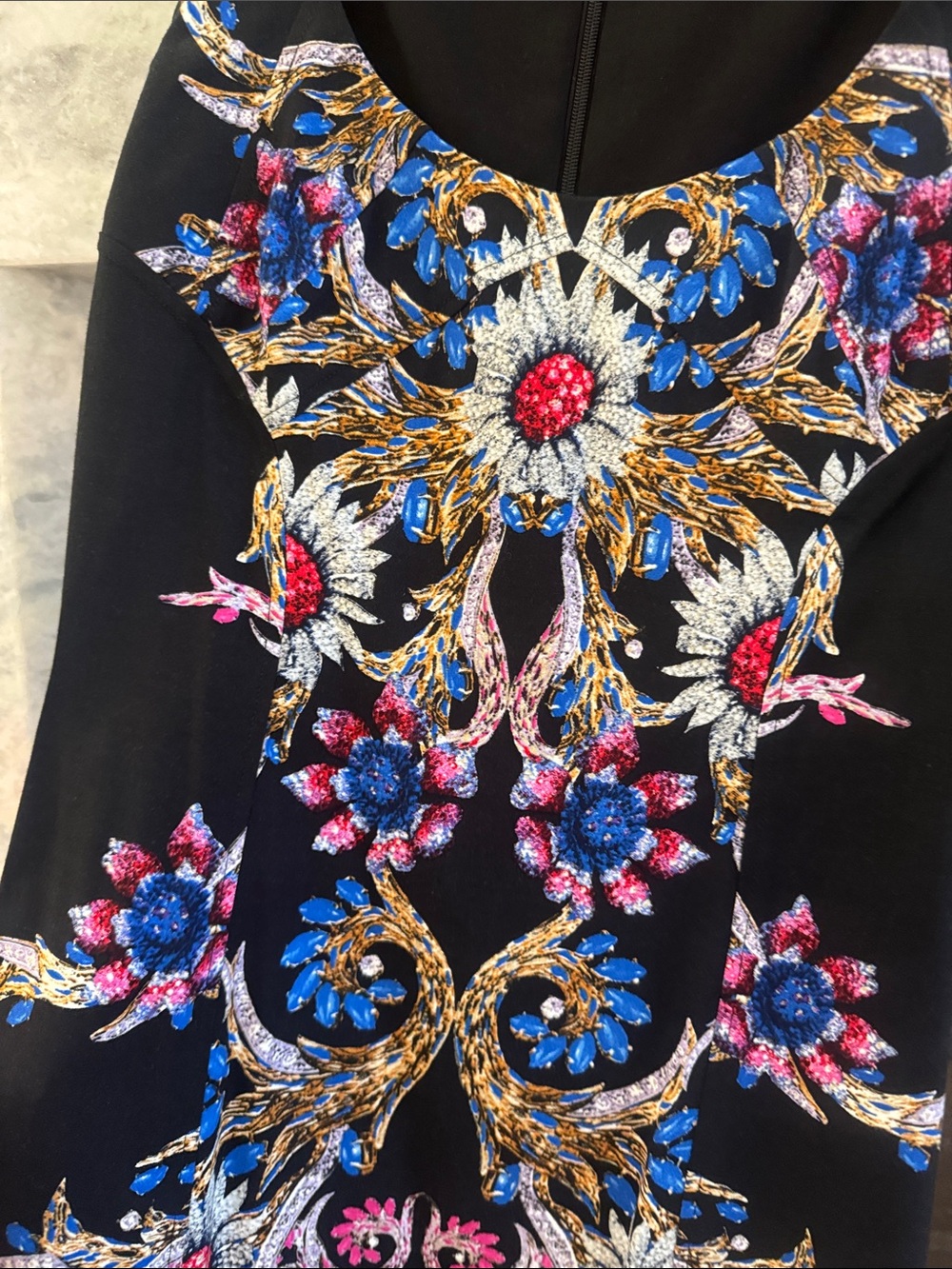 Roberto Cavalli Black Sheath Dress with Blue Pink and Gold Embroidery - Picture 3 of 8